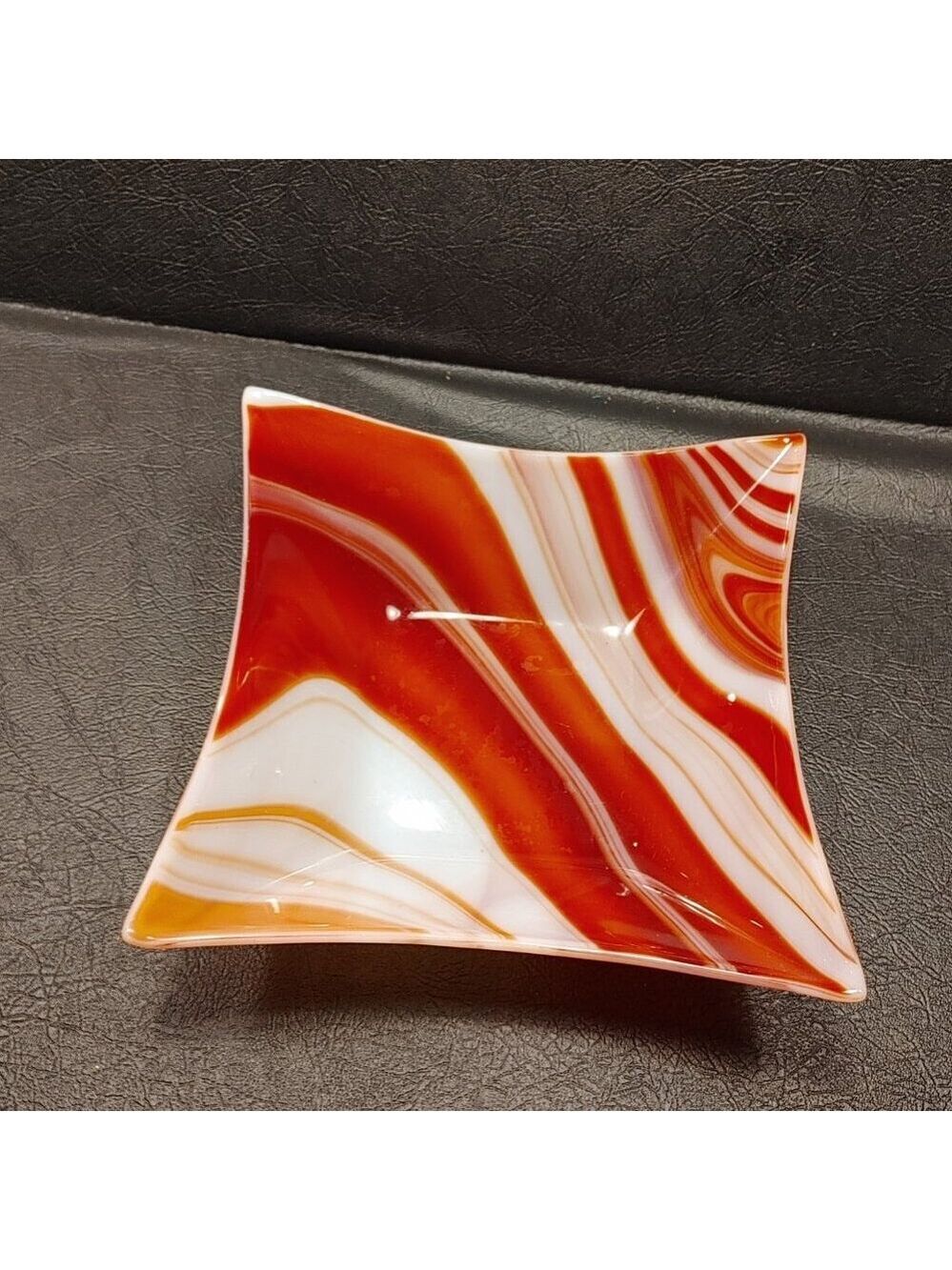 Red and White Swirl Glass Dish